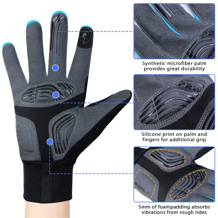 souke sports, souke ST1902, cycling accessories, riding accessories, cycling gloves, FULL finger cycling gloves, bicycle gloves for men and women, road bike cycling gloves, black and blue cycling gloves, cycling gloves padded, padded cycling gloves for men and women, (4590597505137)