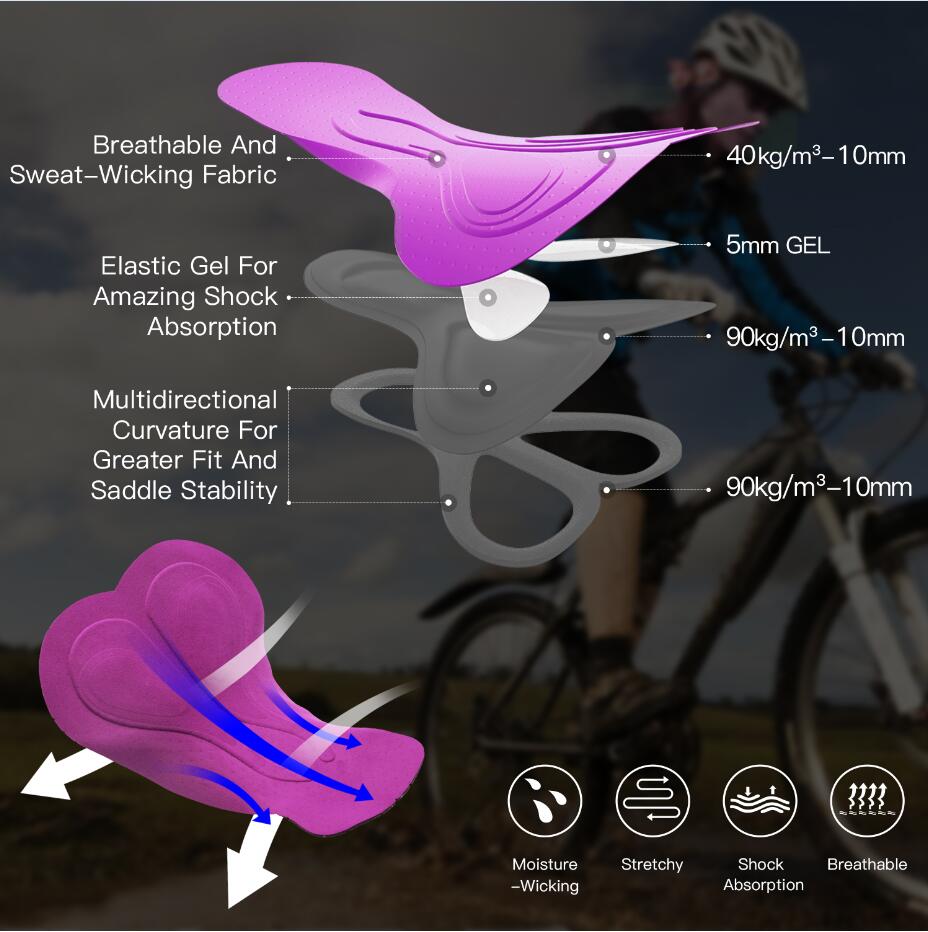 Souke Sports Damen 4D gepolstert schnell trockene Fahrradunterwäsche-PS6013-Purpur