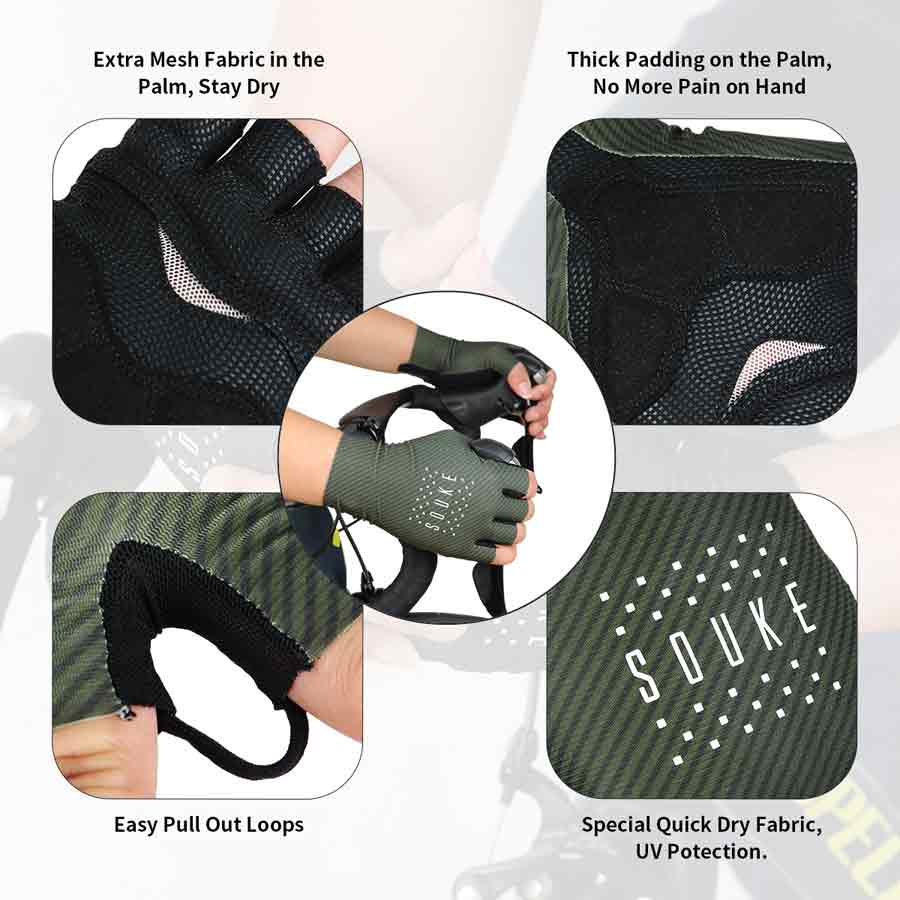 Mesh fabric keeps your palm dry. Easily pluu-out loops anfd thick padding provide a good cycling experience. (6672189522033)