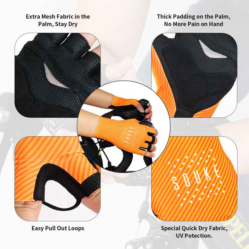 Mesh fabric keeps your palm dry. Easily pluu-out loops anfd thick padding provide a good cycling experience. (6672190472305)